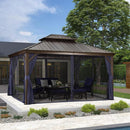 OPEN BOX I PURPLE LEAF Outdoor Hardtop Gazebo for Patio Bronze Aluminum Frame Pavilion with Navy-Blue Curtain