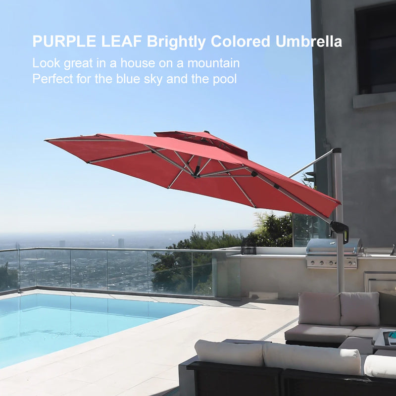 PURPLE LEAF Large Round Patio Cantilever Umbrella for Deck, Pool, Backyard