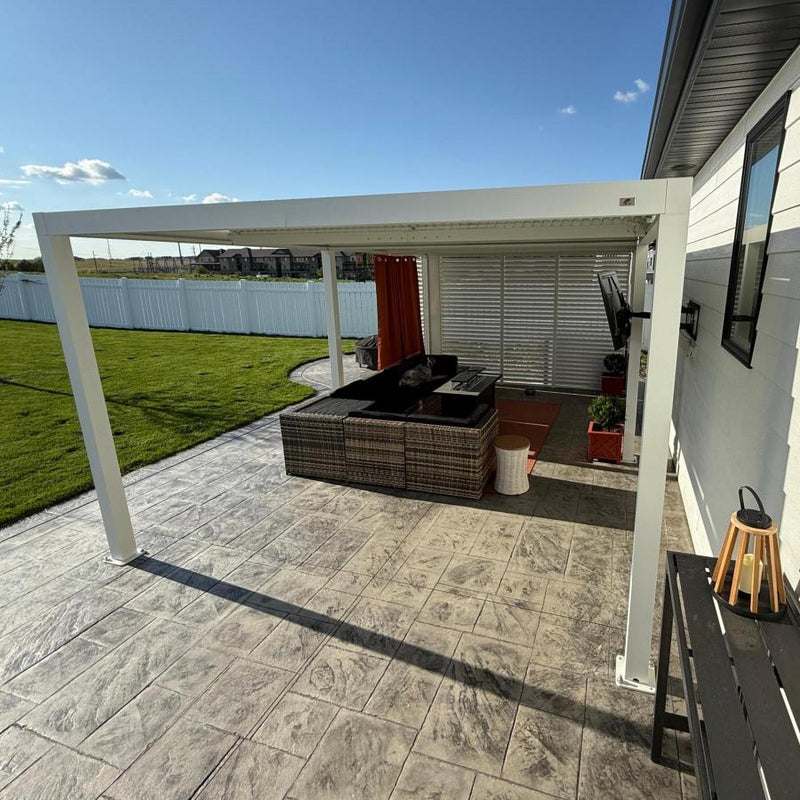 PURPLE LEAF Athena Louvered Pergola white Outdoor Aluminum Pergola with Shutter Wall Adjustable Gazebo Rainproof for Patio Deck Garden