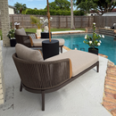 PURPLE LEAF Standard Hailar Olefin Patio Chaise Lounge Chair , Upholstered Pool Aluminium Lounge Chairs for Outdoor with Teak Armres for Deck, Pool, Lawn, Garden, Courtyard, Porch
