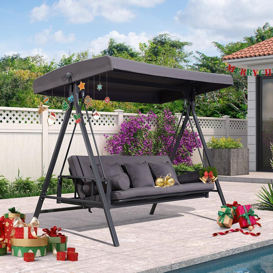 3-Seat Porch Swing Bed | Adjustable Backrest