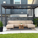 PURPLE LEAF Breck U-Shaped Modular Outdoor Sectional with Wood-Grain Aluminum Frame and Thick Teak-Colored Cushions for Family Entertaining
