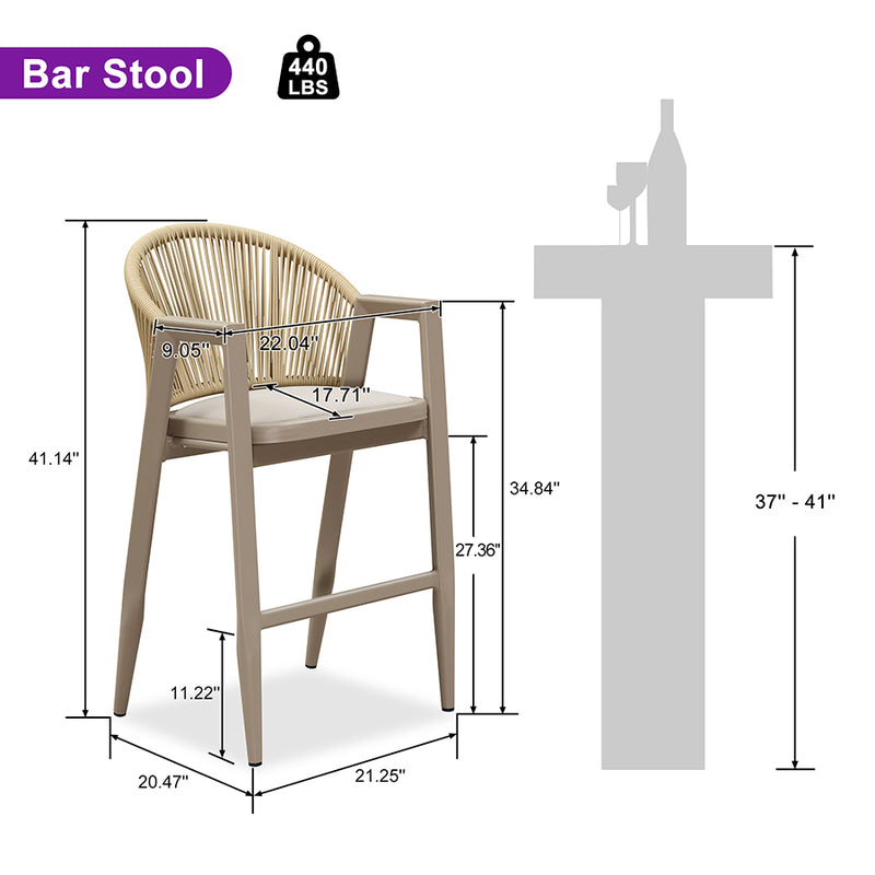 PURPLE LEAF Putdoor Bar Stools Set of 2 – Counter Stools Bar Stools with Aluminum Frame & Backrest for Patio, Kitchen Island & Bistro Stools