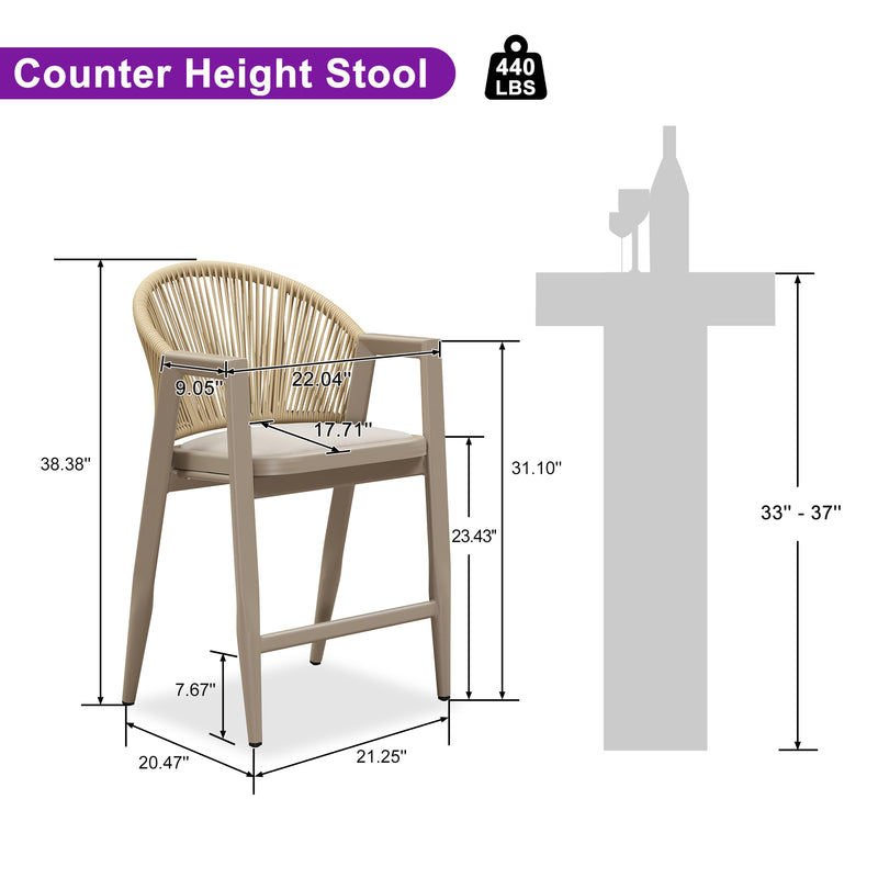 PURPLE LEAF Putdoor Bar Stools Set of 2 – Counter Stools Bar Stools with Aluminum Frame & Backrest for Patio, Kitchen Island & Bistro Stools