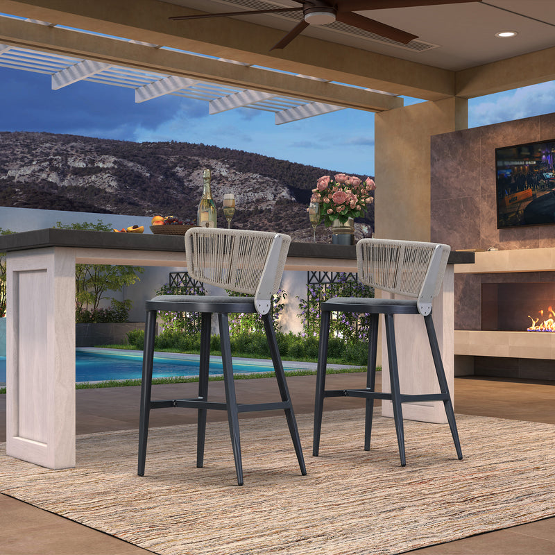 PURPLE LEAF Outdoor Bar Stools, All Weather Rattan and Aluminum Patio Bar Stool with Cushion for Indoor and Outdoor.