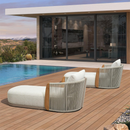 PURPLE LEAF Olefin Patio Chaise Lounge Chair , Upholstered Pool Lounge Chairs for Outdoor with Teak Armresfor Deck, Pool, Lawn, Garden, Courtyard, Porch, Khaki