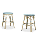 PURPLE LEAF Patio French Round Counter Stool Set of 2 Rattan Backless Stackable Barstools Aluminum Frame Footrest with Woven Wicker for Outdoor Kitchen Yard
