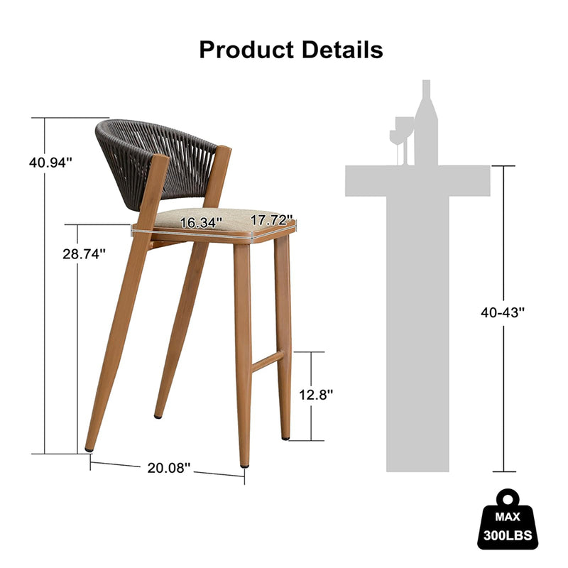 PURPLE LEAF Counter Height Bar Stool Set of 2 Outdoor Stool Chair with Footrest Patio Bar Height Stools Rattan Barstools for Kitchen Counter Stool