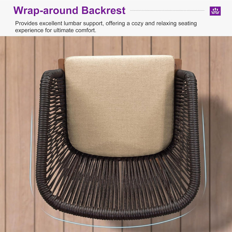 PURPLE LEAF 2 Pieces Outdoor Dining Chair All-Weather Wicker Aluminum Frame Patio Dining Chair for Lawn Garden Backyard Deck with Cushion Brown Armchair
