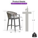 PURPLE LEAF Patio Bar Stools Set of 2 Outdoor Wicker Modern High Bar Chairs Metal Cushioned Barstools with Backs and Ergonomic Armrest