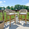 PURPLE LEAF Outdoor Bar Stools Set of 2 Rattan Bar Stools Counter Stools with Back and Cushions  for Patio, Garden, Kitchen