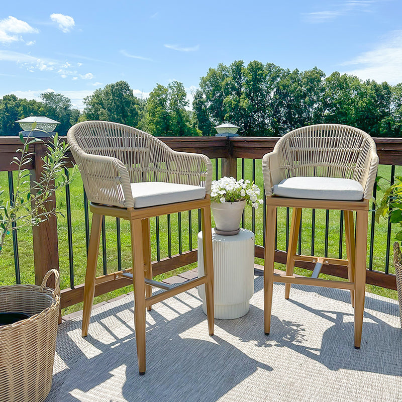 PURPLE LEAF Outdoor Bar Stools Set of 2 Rattan Bar Stools Counter Stools with Back and Cushions  for Patio, Garden, Kitchen