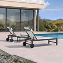 PURPLE LEAF Outdoor Lounge Chair Patio Chaise Pool Lounger Aluminum Frame with Side Table and Wheels for Outside Sunbathing Tanning Recliner Including Pillows