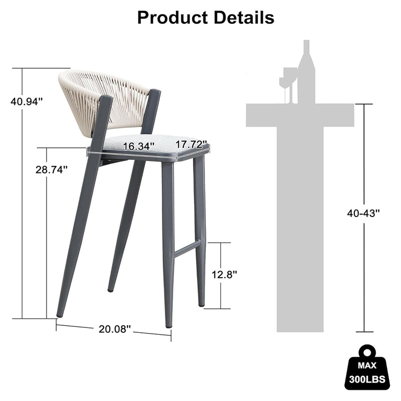 PURPLE LEAF Counter Height Bar Stool Set of 2 Outdoor Stool Chair with Footrest Patio Bar Height Stools Rattan Barstools for Outdoor or Indoor