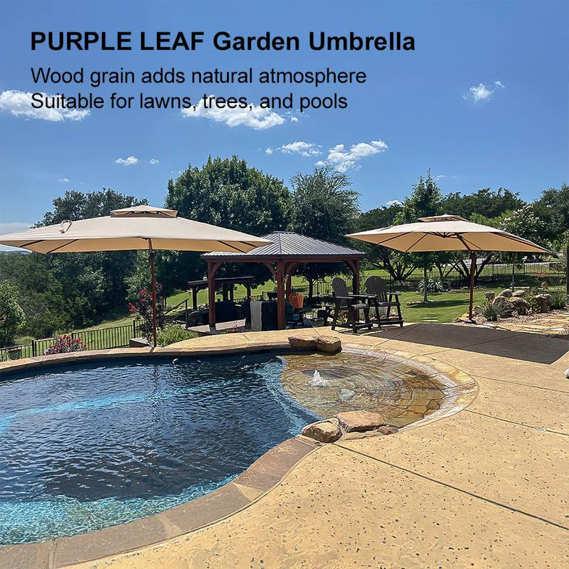 PURPLE LEAF Outdoor Garden Umbrella with Base, Cantilever Umbrellas in Wood Color