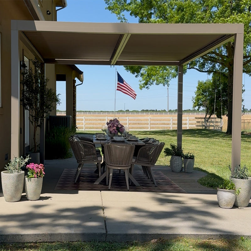 PURPLE LEAF Athena Louvered Pergola Modern Champagne Pergola with Adjustable Roof for Deck Backyard Garden