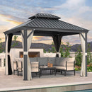 PURPLE LEAF Outdoor Hardtop Gazebo for Patio Grey Aluminum Frame Pavilion with Khaki curtains