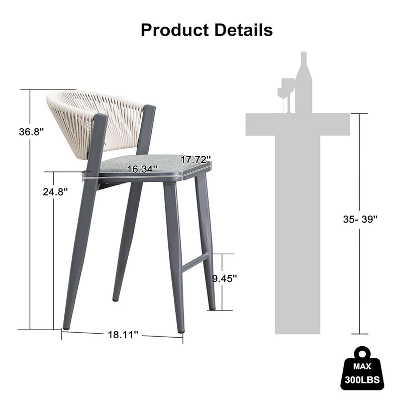 PURPLE LEAF Counter Height Bar Stool Set of 2 Outdoor Stool Chair with Footrest Patio Bar Height Stools Rattan Barstools for Outdoor or Indoor