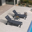 PURPLE LEAF Outdoor Lounge Chair Patio Chaise Pool Lounger Aluminum Frame with Side Table and Wheels for Outside Sunbathing Tanning Recliner Including Pillows