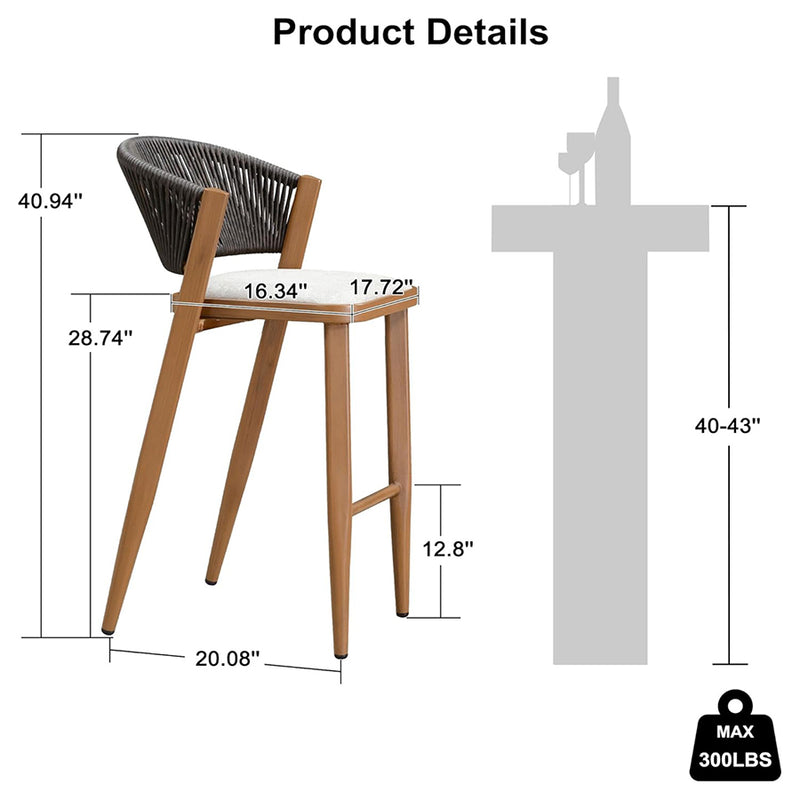 PURPLE LEAF Counter Height Bar Stool Set of 2 Outdoor Stool Chair with Footrest Patio Bar Height Stools Rattan Barstools for Outdoor or Indoor