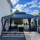 PURPLE LEAF Patio Hardtop Gazebo for Outdoor Grey Galvanized Steel Double Roof White Aluminum Poles with Curtains and String Lights-clear