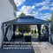 PURPLE LEAF Patio Hardtop Gazebo for Outdoor Grey Galvanized Steel Double Roof White Aluminum Poles with Curtains and String Lights-clear