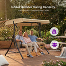 PURPLE LEAF Porch Swing with Adjustable Tilt Canopy Patio Swing with Stand and Meatl Steel Frame All-Weather Outdoor Swing Chair Seat Space-Saving for Backyard Garden Deck