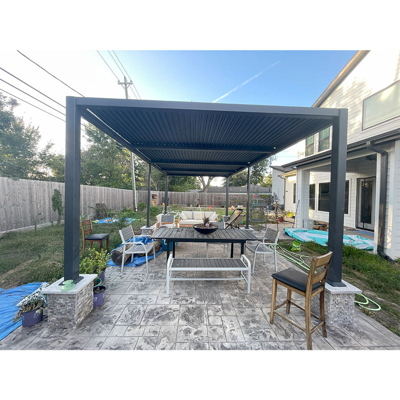 PURPLE LEAF Louvered Pergola 11.4' x 27.2' Outdoor Aluminum Pergola with Adjustable Roof for Deck Backyard Garden Grey Hardtop Gazebo