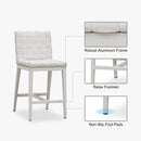 PURPLE LEAF Outdoor Counter Height Stools Set of 2, PU Leather Patio Bar Set with Aluminum Frame, Bar Chairs for Poolside, Garden, Kitchen Island