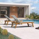 PURPLE LEAF Extra Large Patio Chaise Lounge French Outdoor Wicker Lounger Matte Teak Aluminum Frame 771LBS Capacity PE Rattan Adjustable Backrest for Pool Garden Beach Backyard