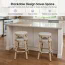 PURPLE LEAF Patio French Round Counter Stool Set of 2 Rattan Backless Stackable Barstools Aluminum Frame Footrest with Woven Wicker for Outdoor Kitchen Yard