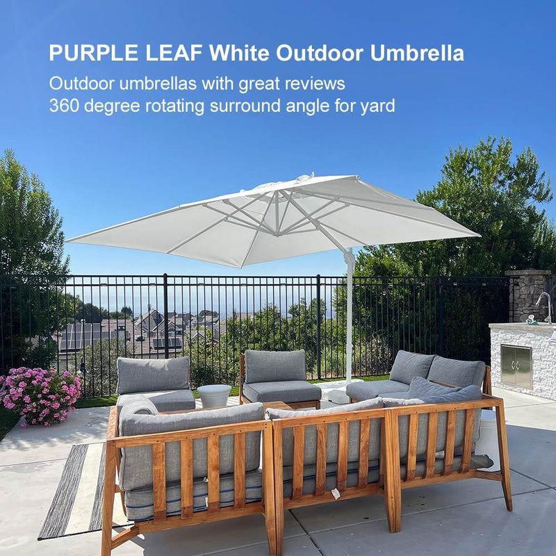 PURPLE LEAF Outdoor Patio Umbrella with Base, Best White Cantilever Umbrellas