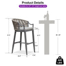 PURPLE LEAF Patio Bar Stools Set of 2 Outdoor Wicker Modern High Bar Chairs Metal Cushioned Barstools with Backs and Ergonomic Armrest