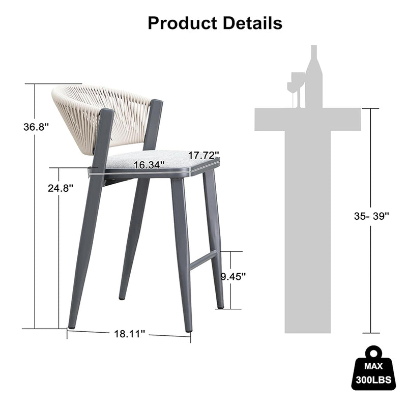 PURPLE LEAF Counter Height Bar Stool Set of 2 Outdoor Stool Chair with Footrest Patio Bar Height Stools Rattan Barstools for Outdoor or Indoor
