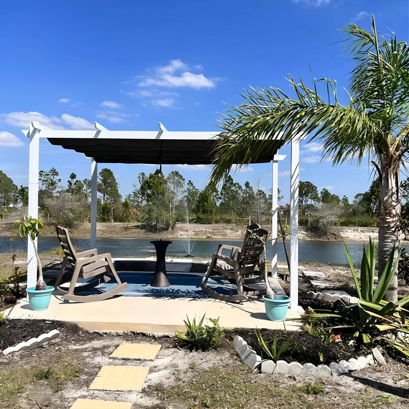PURPLE LEAF Outdoor Retractable Pergola with Double Sun Shade Canopy White Heavy-Duty Aluminum Pergola Patio Modern Pergola for Garden Deck Backyard