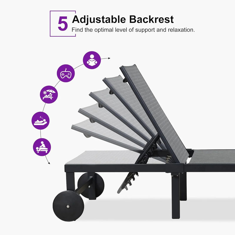 PURPLE LEAF Outdoor Chaise Lounge Chairs Set Recliner Aluminum Adjustable Chair with Wheels and Table for Poolside Beach Patio Reclining Sunbathing Lounger