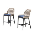 PURPLE LEAF Patio Sunbrella Bar Stools Set of 2  Rattan Bar Aluminum Bar Stool Outdoor Barstools with Back and Cushion for Garden Kitchen Island