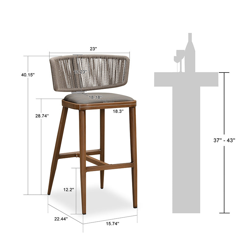 PURPLE LEAF Outdoor Bar Stools, All Weather Rattan and Aluminum Patio Bar Stool with Cushion for Indoor and Outdoor.