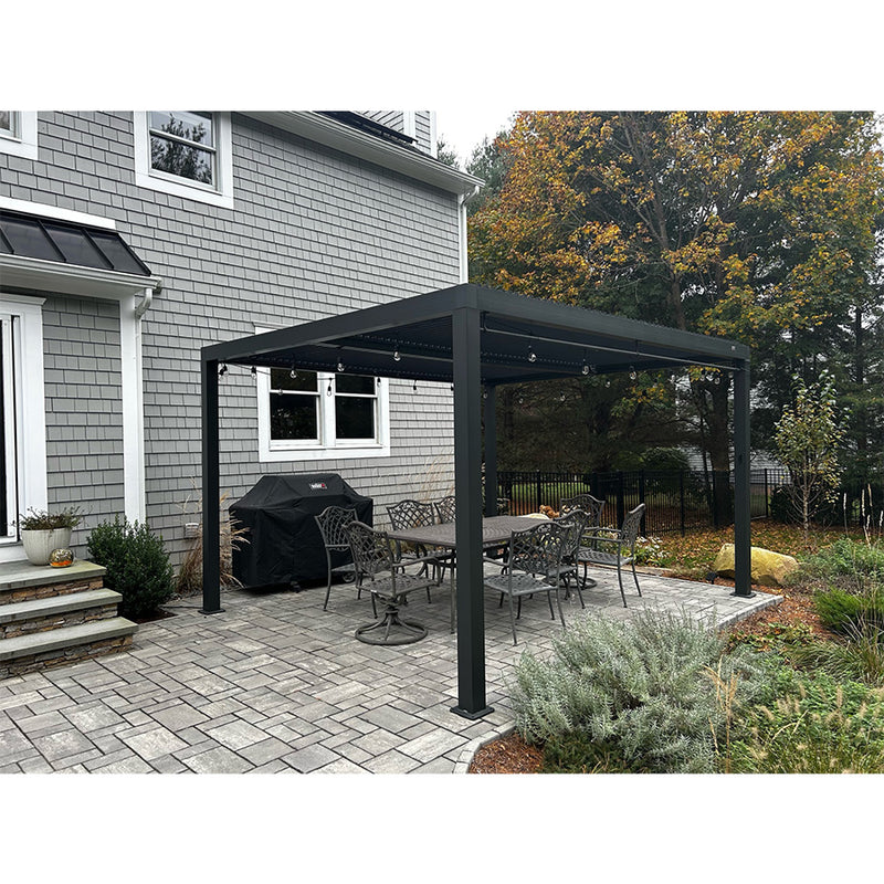 PURPLE LEAF Louvered Pergola with Milky String Lights Patio Aluminum Pergola with Independent Adjustable Rainproof Roof Hardtop Pergola for Outdoor Deck Garden Yard