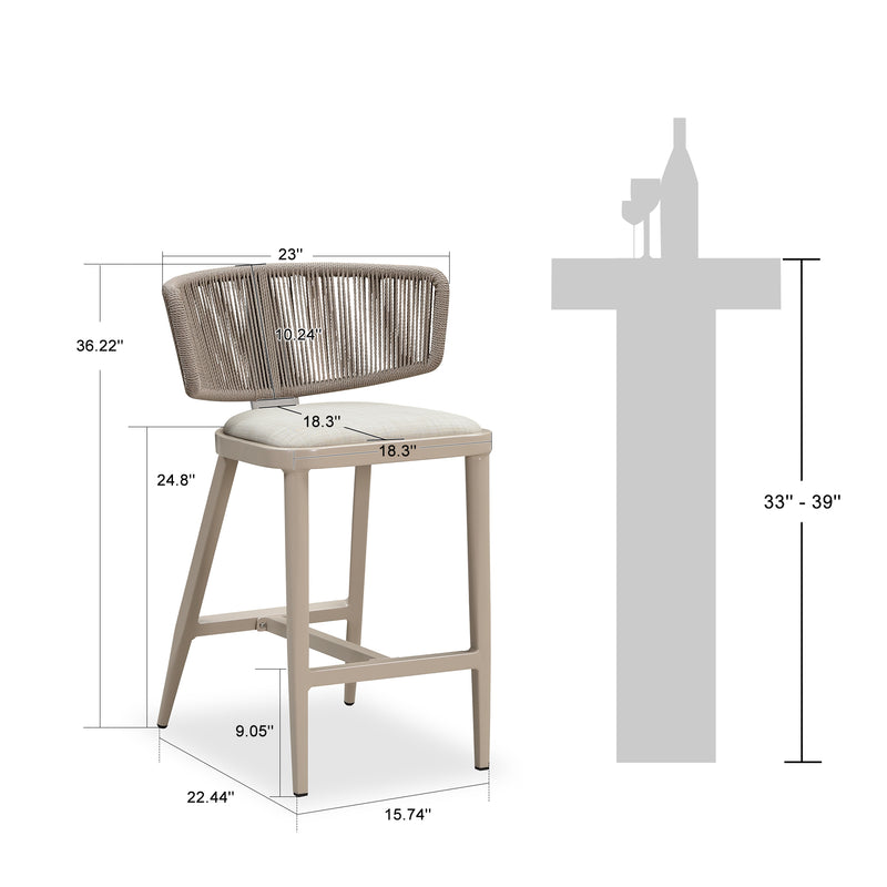 PURPLE LEAF Outdoor Bar Stools, All Weather Rattan and Aluminum Patio Bar Stool with Cushion for Indoor and Outdoor.