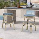 PURPLE LEAF Patio French Round Counter Stool Set of 2 Rattan Backless Stackable Barstools Aluminum Frame Footrest with Woven Wicker for Outdoor Kitchen Yard