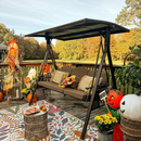 PURPLE LEAF Outdoor Porch Swing with Adjustable PVC Canopy, 3-seat Swing Chair Bench with Side Cup Holder, Cushions and Pillow Included