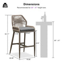 Clearance - PURPLE LEAF Patio Sunbrella Bar Stools Rattan Bar Aluminum Bar Stool Outdoor Barstools with Back and Cushion for Garden Kitchen Island