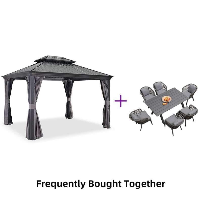 【Outdoor Idea】PURPLE LEAF Patio Gazebo with Aluminum Frame Grey Dining Sets-Bundle Set