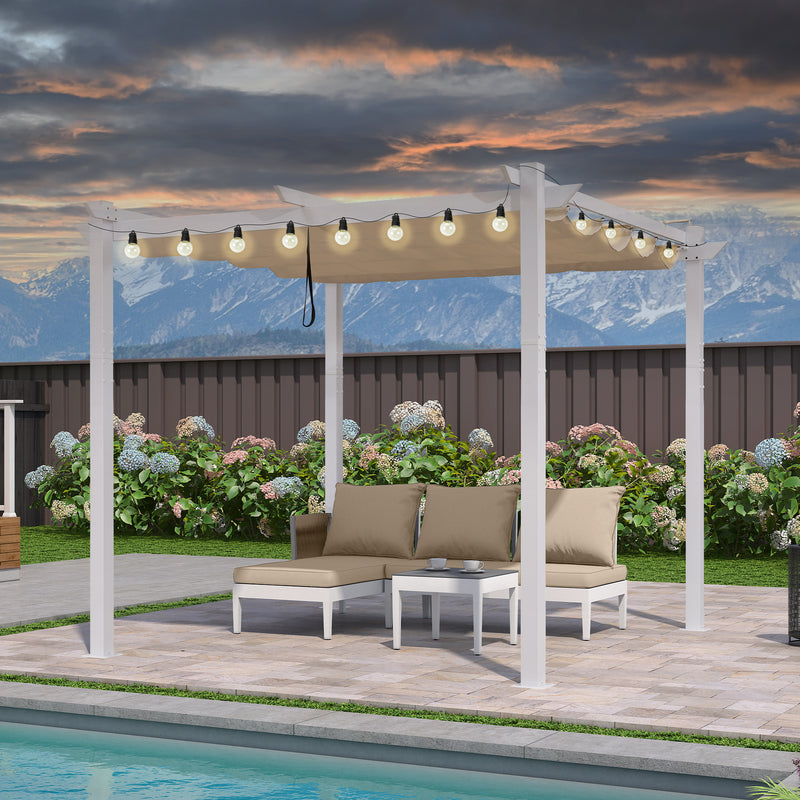 PURPLE LEAF Outdoor Retractable Pergola with Double Sun Shade Canopy White Heavy-Duty Aluminum Pergola Patio Modern Pergola With Lights