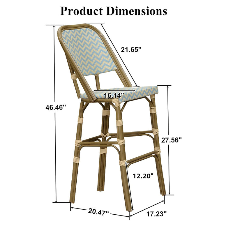 Clearance-PURPLE LEAF French Bar Stool Set of 2 Outdoor Bar Patio Bar Height Stools Kitchen Counter Chair