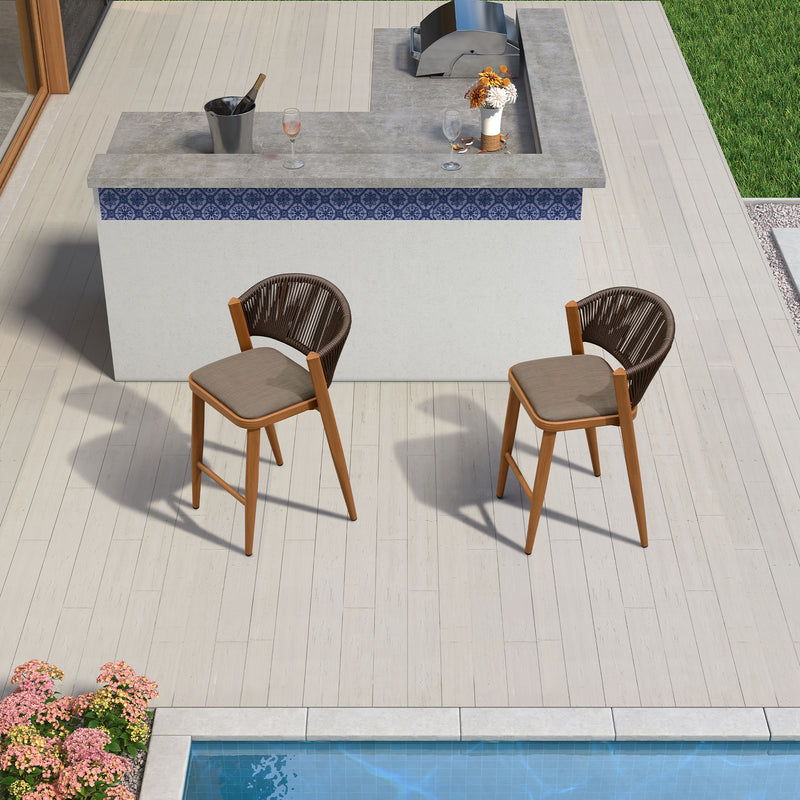 OPEN BOX I  PURPLE LEAF Outdoor Bar Stools Set of 2, Rattan Wicker Aluminum Barstools with Back and Footrest Garden Balcony Pool Bar Chairs.