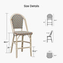 PURPLE LEAF French Counter Height Bar Height Stool Set of 2, Patio Bar Chairs with Back Rattan, French Bistro Set
