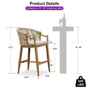 PURPLE LEAF Patio Bar Stools Set of 2 Outdoor Wicker Modern High Bar Chairs Metal Cushioned Barstools with Backs and Ergonomic Armrest for Balcony Garden Indoor Kitchen Island