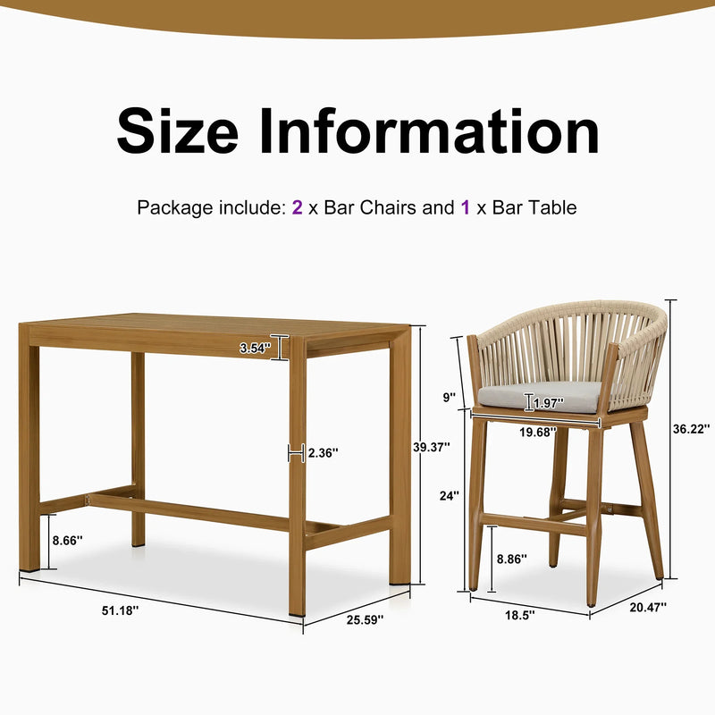 PURPLE LEAF Counter Stools, Bar Stools Set of 2 Rattan Bar Stools Wicker Bar Chairs Woven Aluminum Barstools with Back and Cushions